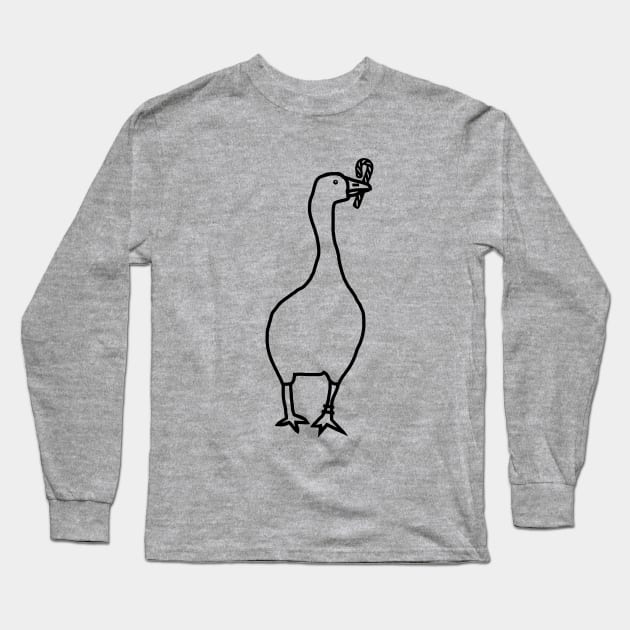 Gaming Goose Steals Christmas Candy Cane Line Drawing Long Sleeve T-Shirt by ellenhenryart